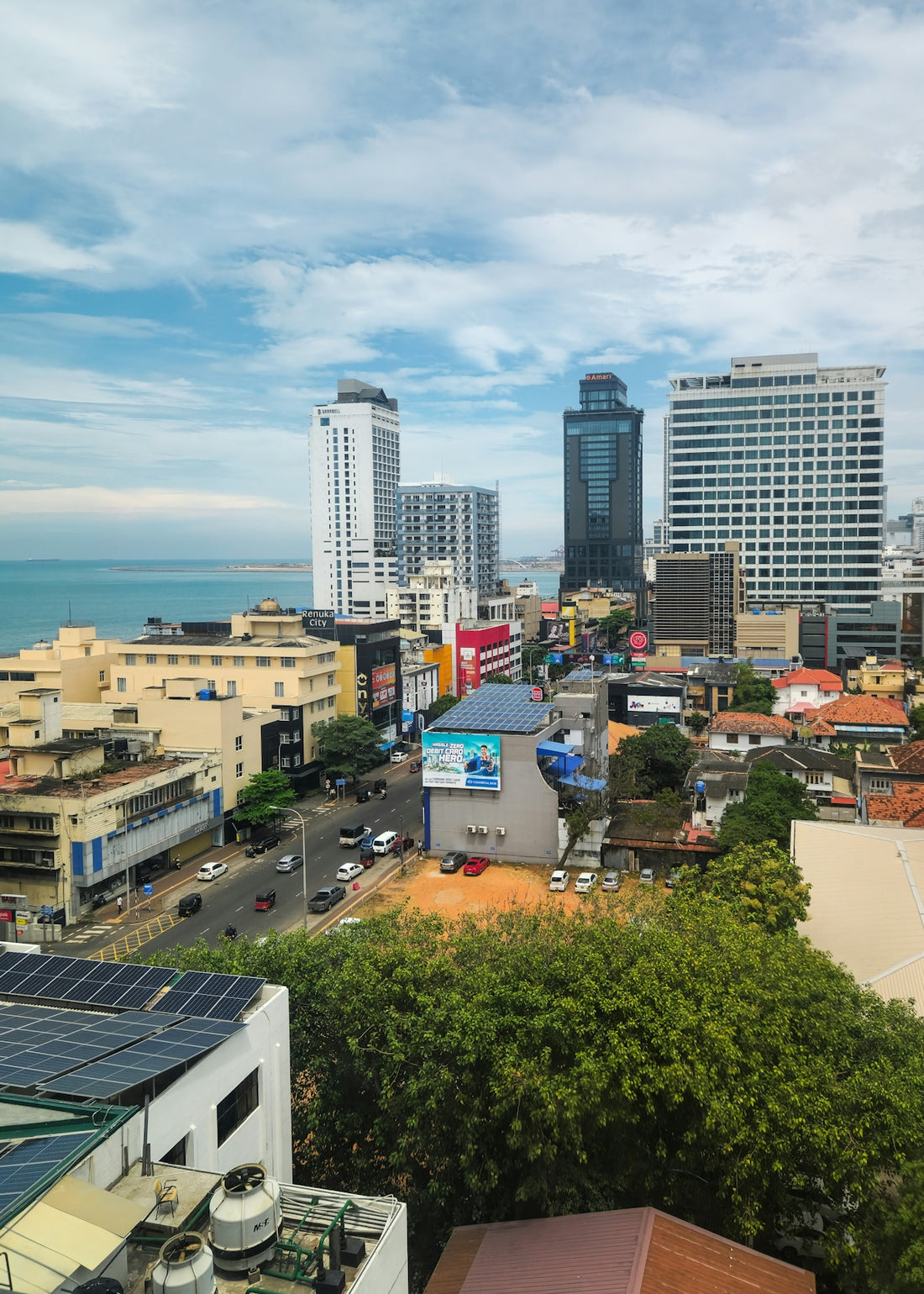 A view of a city and the ocean