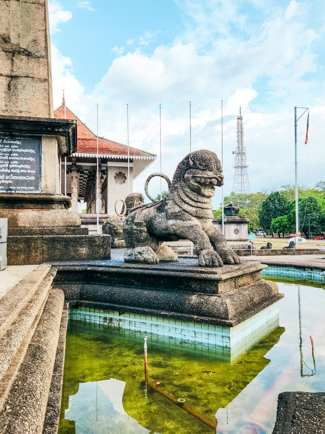 A statue of a lion sitting on top of a fountain