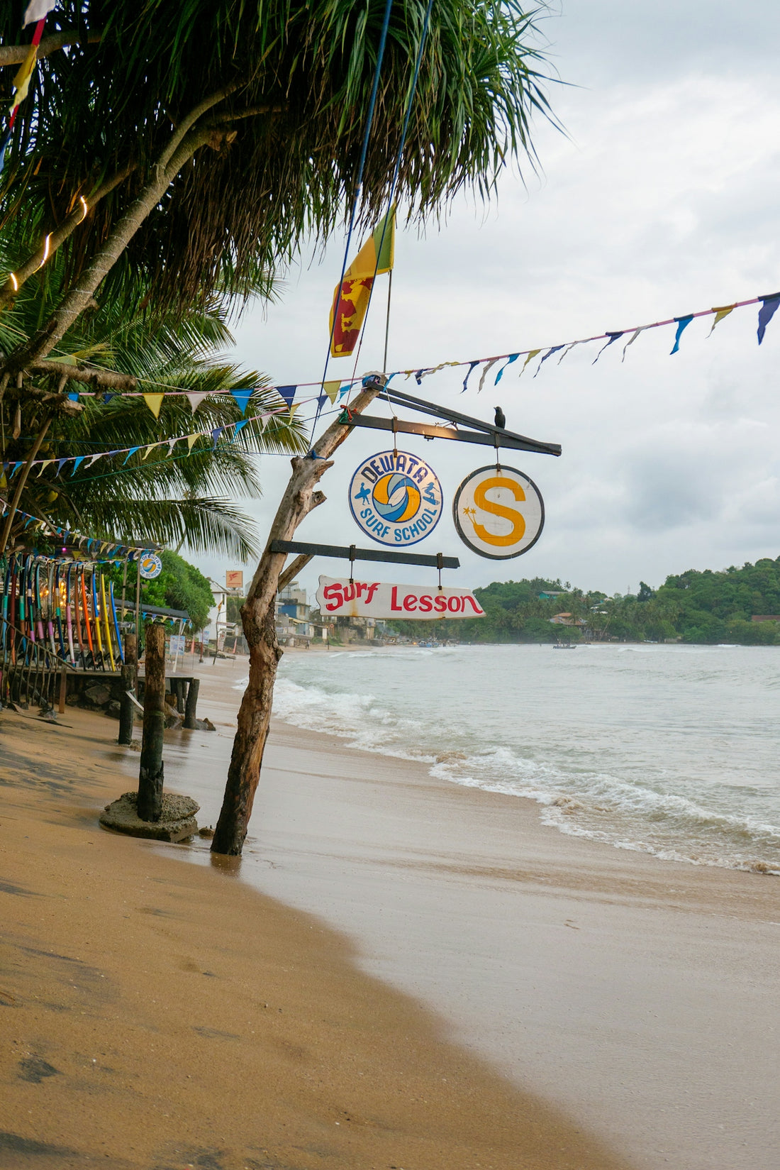 Surf lessons are offered at this beach.