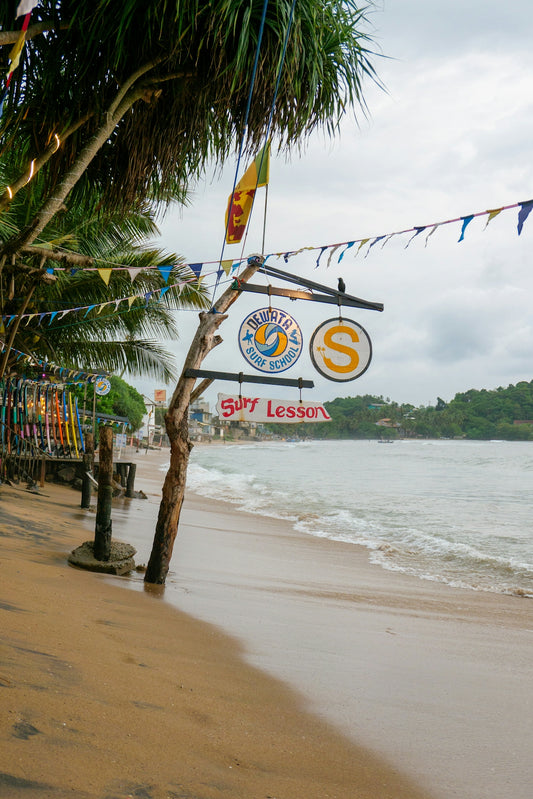 Surf lessons are offered at this beach.